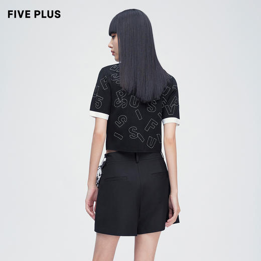 FIVE PLUS2022新款女夏装字母短袖针织衫女短款显瘦上衣2WN2031010 商品图3