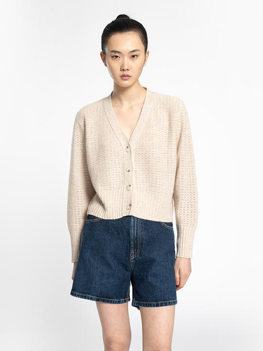 2022新款女士亚麻羊绒5针单股打花针法开衫 商品图2