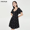 FIVE PLUS2022新款女夏装刺绣蝴蝶结连衣裙泡泡袖高腰方领小黑裙2WN2081330 商品缩略图1
