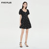 FIVE PLUS2022新款女夏装刺绣蝴蝶结连衣裙泡泡袖高腰方领小黑裙2WN2081330 商品缩略图3