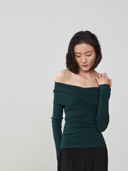 Semplicita | U21 绵羊毛多穿长袖针织上衣  [ 黑 墨绿 ] 商品图5