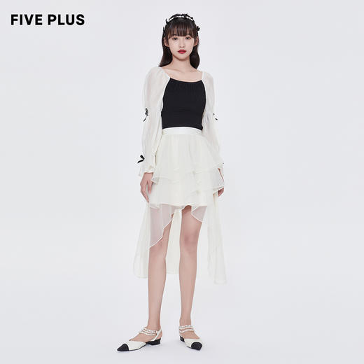 FIVE PLUS2022新款女夏装法式复古针织衫女羊腿袖拼接套头衫气质2WN2031380 商品图3