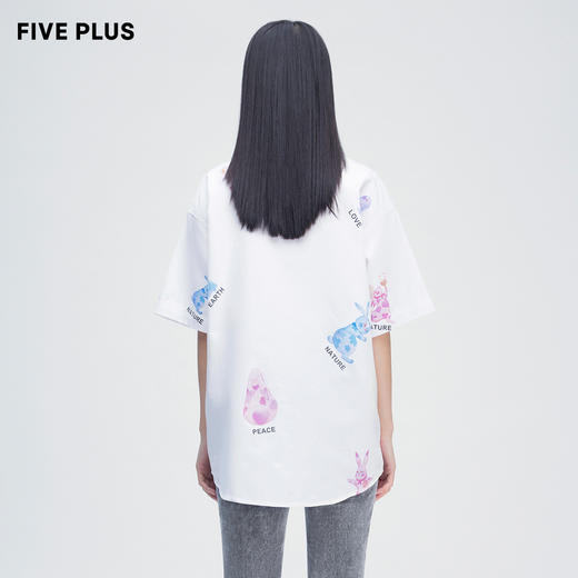 FIVE PLUS2022新款女夏装bf牛仔衬衫女中长宽松短袖衬衣刺绣图案2WN2014140 商品图1