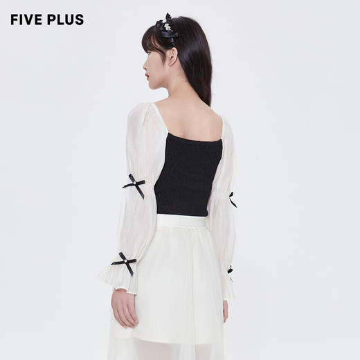 FIVE PLUS2022新款女夏装法式复古针织衫女羊腿袖拼接套头衫气质2WN2031380 商品图2