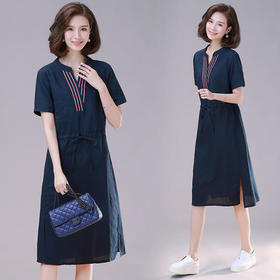 HRFS-WX9769新款时尚优雅气质抽绳收腰显瘦百搭连衣裙