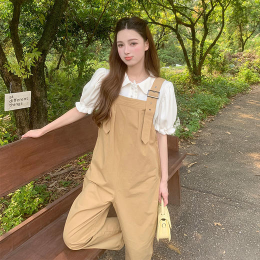 P&X设计师女装 2022夏季新款 梭织背带长裤 卡其 822230096B 商品图3