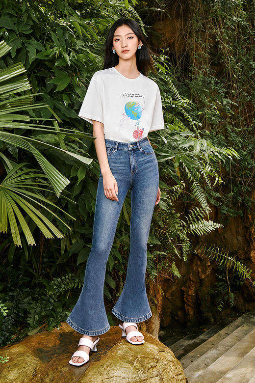 FIVE PLUS2022新款女夏装设计感复古牛仔喇叭裤女高腰长裤子2WN2061130 商品图1