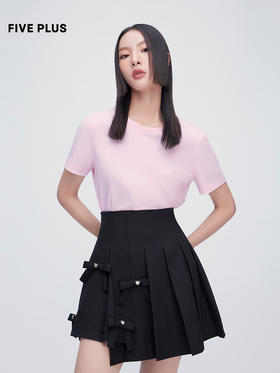 FIVE PLUS2022新款女夏装设计感蝴蝶结T恤女短袖宽松小露背上衣潮2WN2021210