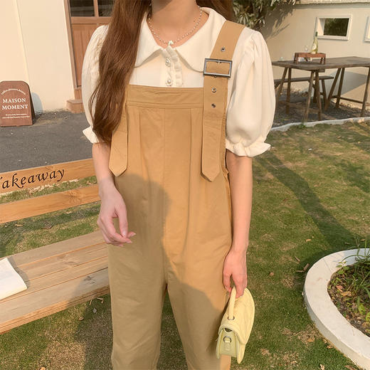 P&X设计师女装 2022夏季新款 梭织背带长裤 卡其 822230096B 商品图4