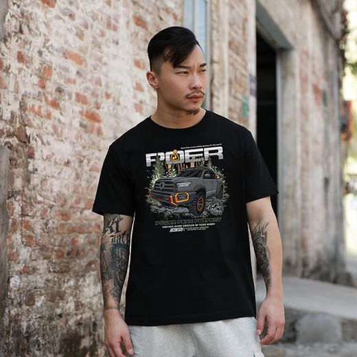 自由基地男士弹力棉短袖T恤夏季半袖汗衫原创长城炮黑弹图案印花 NMT-1863 商品图0