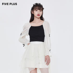 FIVE PLUS2022新款女夏装法式复古针织衫女羊腿袖拼接套头衫气质2WN2031380