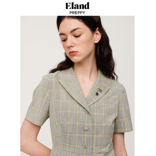 ELAND衣恋学院风甜美格纹褶皱裙摆连衣裙EEOWC25N6M 商品图3