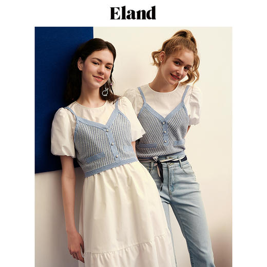 ELAND衣恋简约叠穿针织马甲连件套连衣裙EEOWC25N3B 商品图0