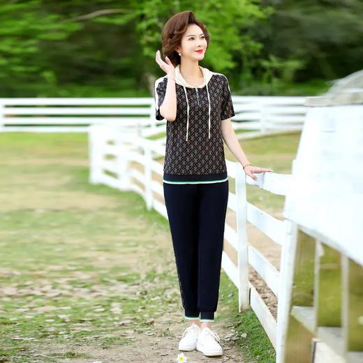 JXGW-新款休闲中年妈妈装连帽上衣小脚裤两件套气质显瘦套装 商品图4