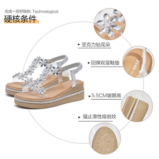 ZHR坡跟凉鞋女2022年夏季新款网红超火爆款仙女风厚底水钻松糕鞋 商品图3