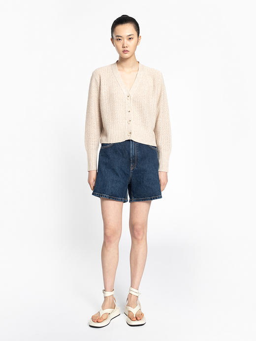 2022新款女士亚麻羊绒5针单股打花针法开衫 商品图1