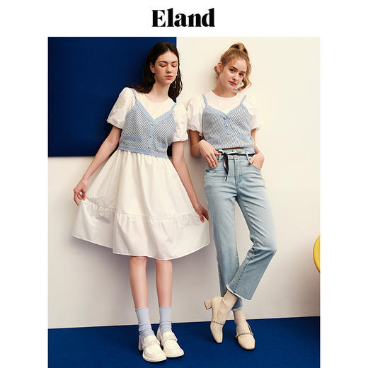 ELAND衣恋简约叠穿针织马甲连件套连衣裙EEOWC25N3B 商品图1