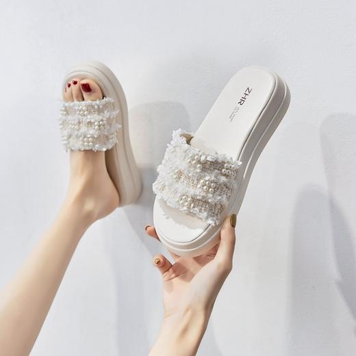 凉拖鞋女2022夏季新款休闲百搭平底外穿拖鞋仙女风时尚珍珠气质女鞋 商品图0