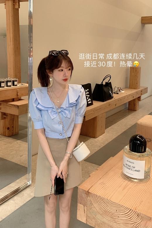 tan不规则半裙 XS 金蘑菇菇【夏天的南法海边】甜俏少女设计感炸街衬衫短裙两件套装 商品图5