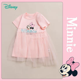 迪士尼童装 女童短袖连衣裙夏新款儿童裙子网纱公主裙假两件