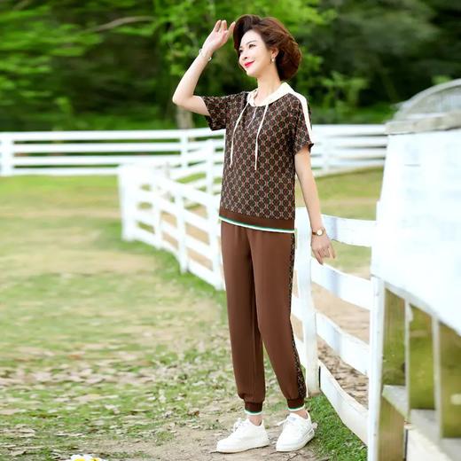 JXGW-新款休闲中年妈妈装连帽上衣小脚裤两件套气质显瘦套装 商品图2