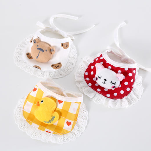 【双面设计 正反可戴】宠物猫咪小狗卡通波点格子花边熊小黄鸭围兜纯棉可爱口水巾项圈兔 商品图1