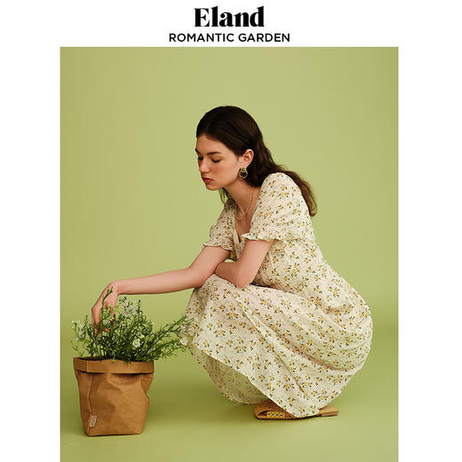 ELAND衣恋女士简约风方领设计小清新碎花连衣裙EEOWC25Q1N 商品图1