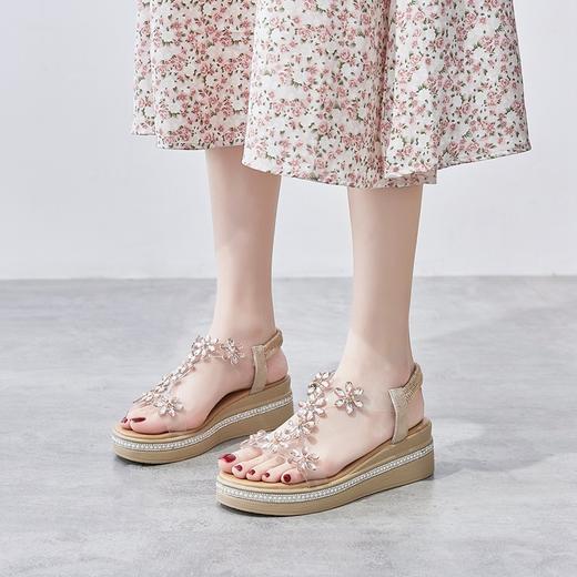 ZHR坡跟凉鞋女2022年夏季新款网红超火爆款仙女风厚底水钻松糕鞋 商品图2