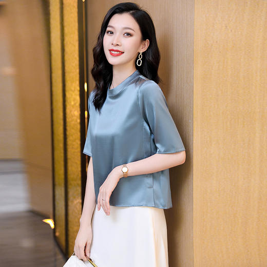 ASE-3579纯色韩版气质时尚短袖女士衬衫 商品图0