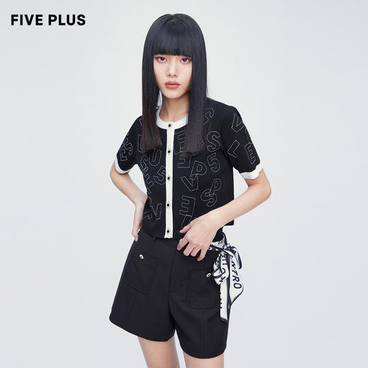 FIVE PLUS2022新款女夏装字母短袖针织衫女短款显瘦上衣2WN2031010 商品图1