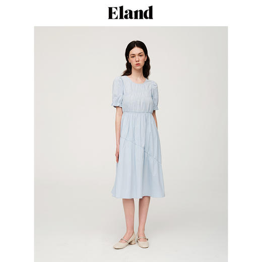 ELAND衣恋简约风褶皱设计长款连衣裙EEOWC25N5C 商品图2