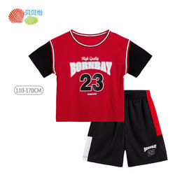 贝贝怡夏季新品儿童运动风套装男童清凉假两件短袖套装