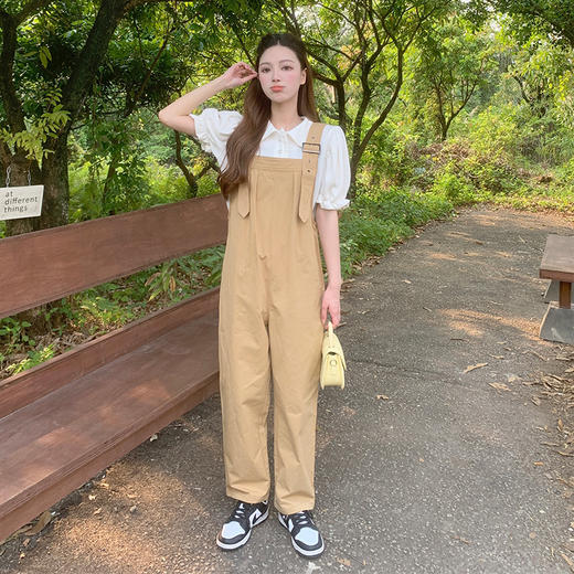 P&X设计师女装 2022夏季新款 梭织背带长裤 卡其 822230096B 商品图1