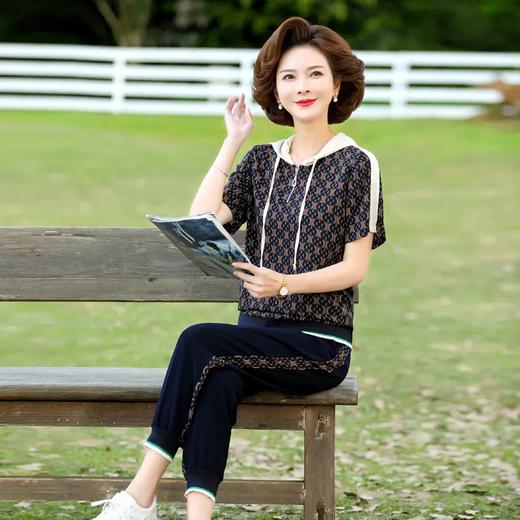 JXGW-新款休闲中年妈妈装连帽上衣小脚裤两件套气质显瘦套装 商品图3