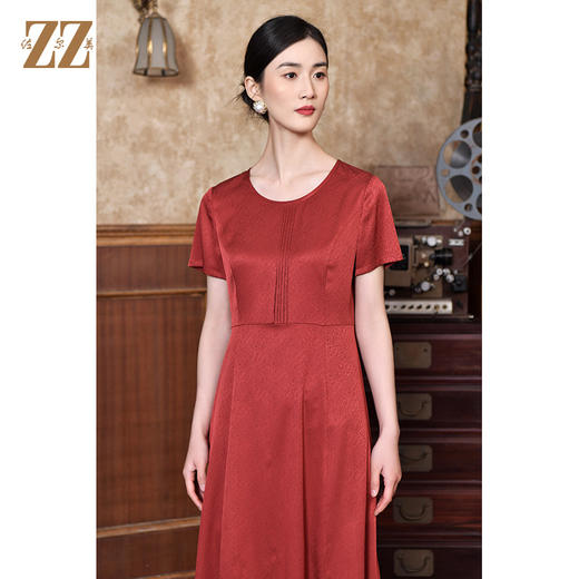 佐尔美2022夏季新款 桑蚕丝真丝桑波缎提花连衣裙女E22LS17 商品图1