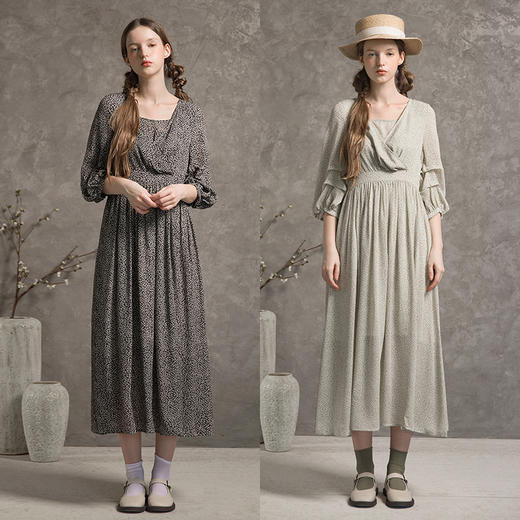 famecoco范可儿连衣裙女夏季新款法式女神范v领显瘦碎花裙长裙F203FA059 商品图3