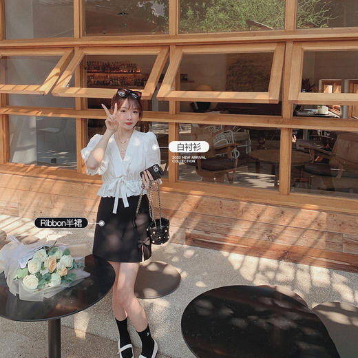 tan不规则半裙 XS 金蘑菇菇【夏天的南法海边】甜俏少女设计感炸街衬衫短裙两件套装 商品图2