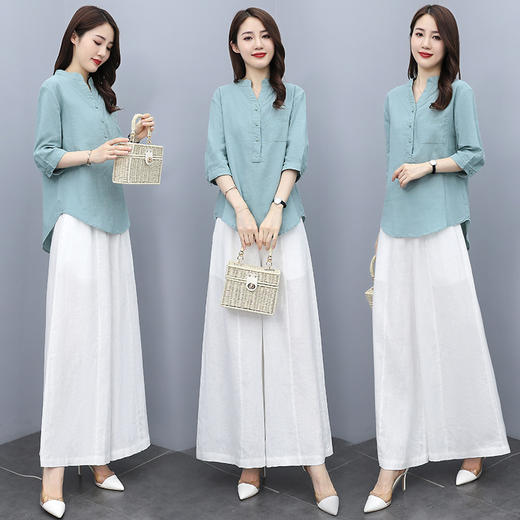 时尚简约上衣+阔腿裤棉麻两件套HR-ZMFS21609 商品图2