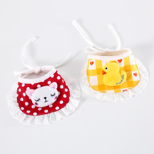 【双面设计 正反可戴】宠物猫咪小狗卡通波点格子花边熊小黄鸭围兜纯棉可爱口水巾项圈兔 商品图3