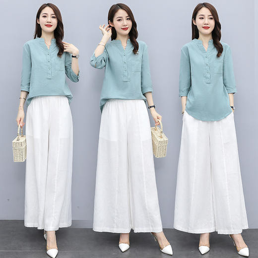 时尚简约上衣+阔腿裤棉麻两件套HR-ZMFS21609 商品图0