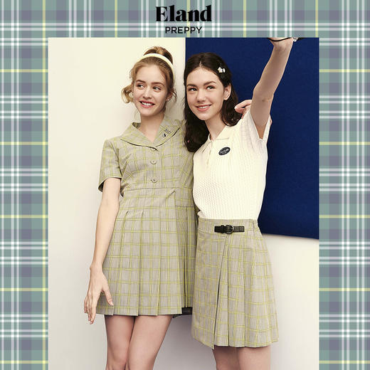 ELAND衣恋学院风甜美格纹褶皱裙摆连衣裙EEOWC25N6M 商品图0