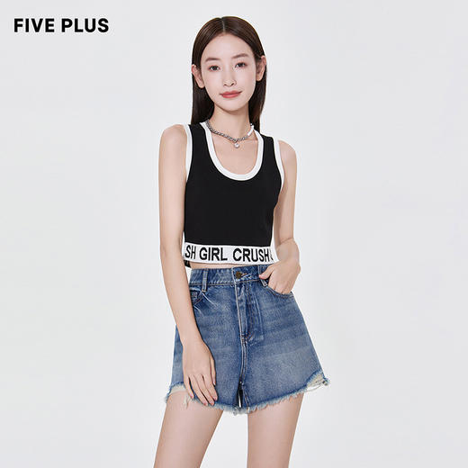 FIVE PLUS2022新款女春装字母标语针织衫女短款修身内搭背心2WN1034010 商品图0