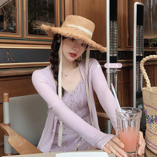 樱花粉XS 金蘑菇菇【轻松row系防晒衫】冰凉质感天丝纯色针织小开衫空调衫 商品图3