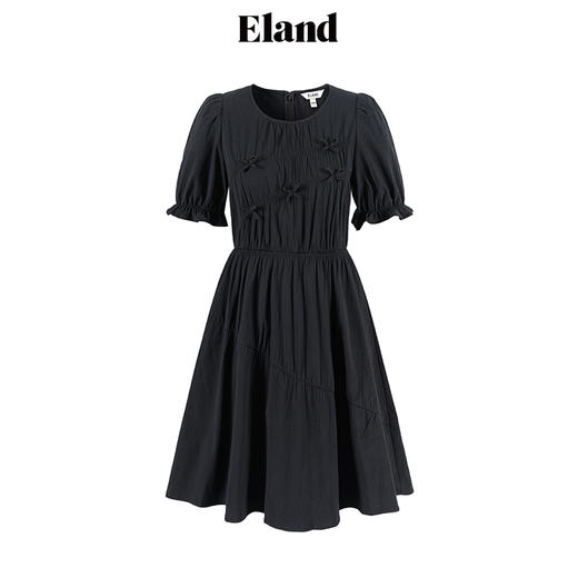 ELAND衣恋简约风褶皱设计中长款短袖连衣裙EEOWC25N4M 商品图4