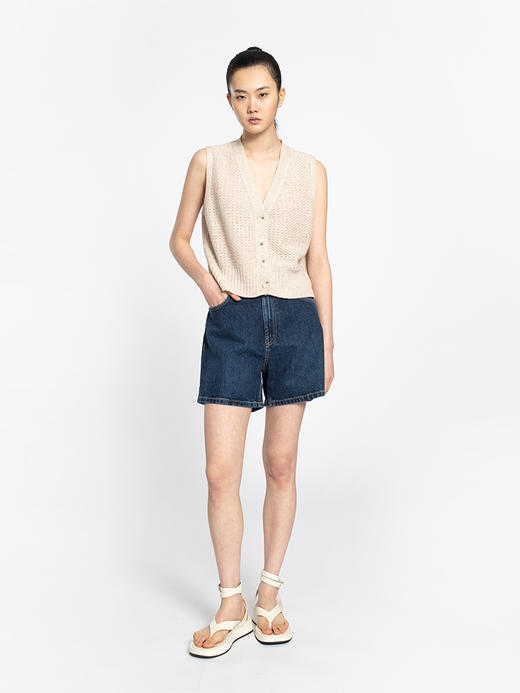 2022新款女士亚麻羊绒5针单股打花针法马甲开衫 商品图1