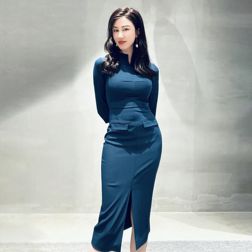 “朱莉裙 ” J6280833X颈袖添香夏季收腰显瘦气质修身职业工装包臀开叉短袖夏季连衣裙女 商品图0