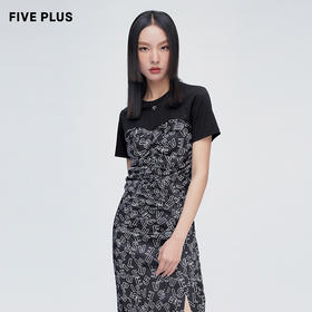 FIVE PLUS2022新款女夏装假两件短袖T恤女宽松字母设计感上衣2WN2021200