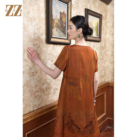 佐尔美2022夏季新款 桑蚕丝真丝缎面印花连衣裙女E22LS30 商品图4