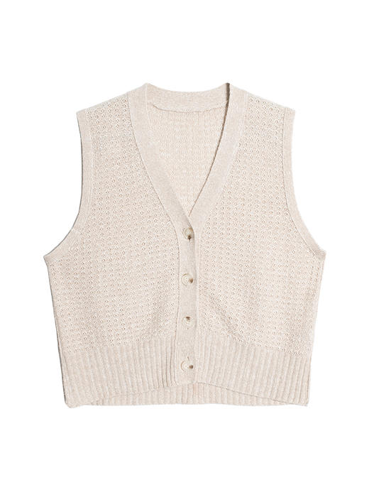 2022新款女士亚麻羊绒5针单股打花针法马甲开衫 商品图4