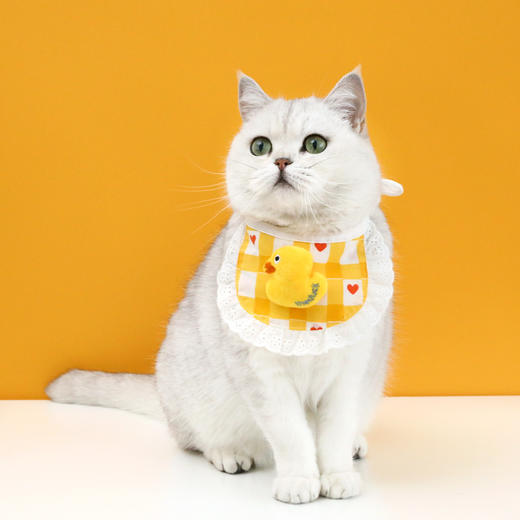 【双面设计 正反可戴】宠物猫咪小狗卡通波点格子花边熊小黄鸭围兜纯棉可爱口水巾项圈兔 商品图2